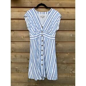 Loft blue and white striped cap sleeve a line dress